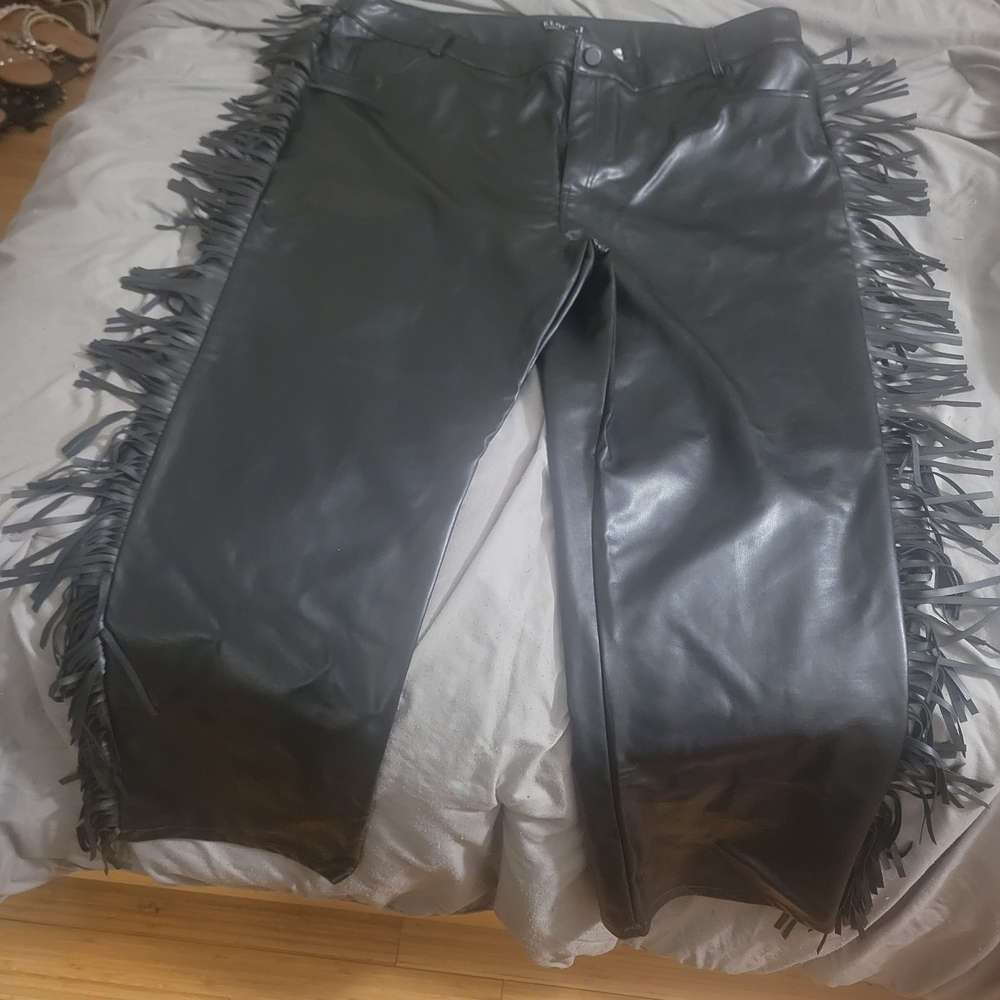 Eloquii Black Fringe Leather Trousers